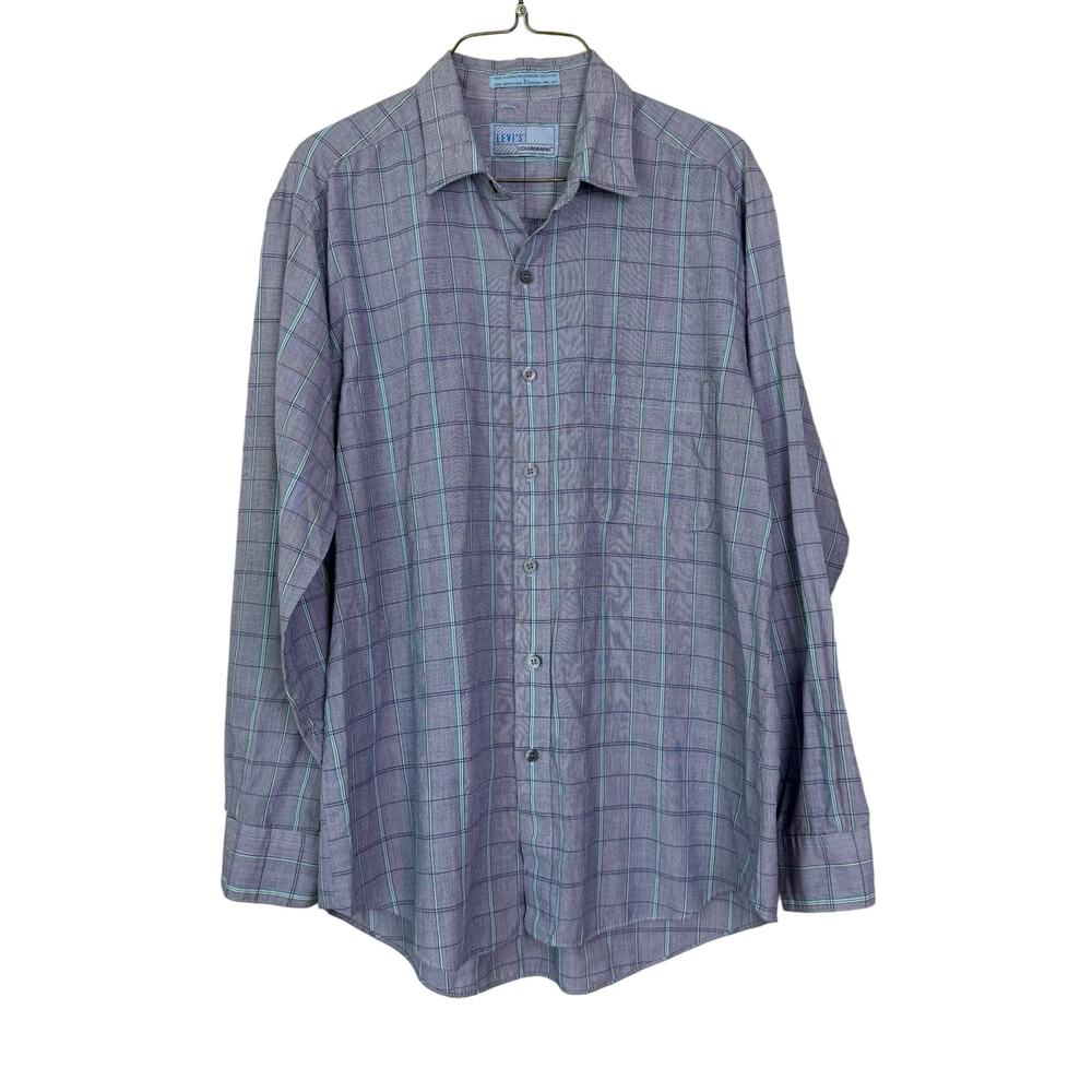 Levi's Color Graph VINTAGE Purple Green Teal Button Down Shirt Size‎ LARGE